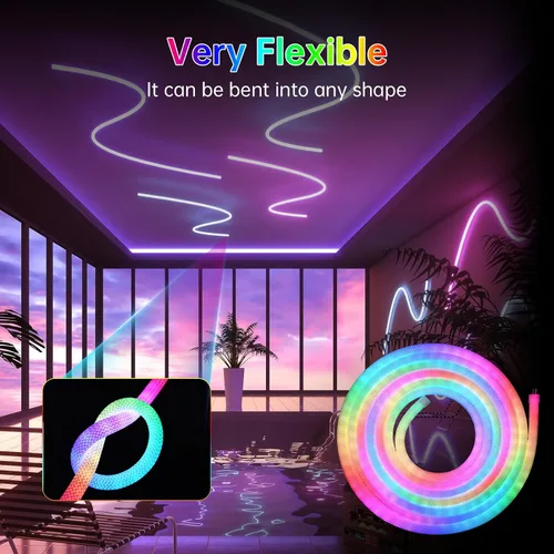 Miniatura 5 de Cuerda de luces LED, tira de luces LED de neón de 9.84 pies con luminosa de 360 grados, 5 V USB flexible IP67, impermeable, sincronización