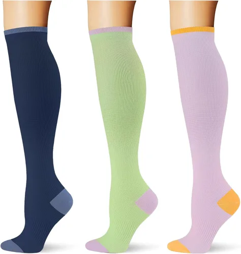 Miniatura 12 de (3 pares) Calcetines de compresión 20-30 mmHg, calcetines largos hasta la rodilla para mujeres y hombres, soporte atlético, para viajes y uso diario