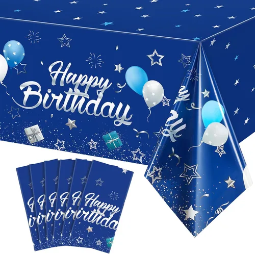Tegeme Suministros de Fiesta Azul Marino Manteles de Feliz Cumpleaños con Estrellas Confeti Estrellado Cubiertas de Mesa para Niños Niñas Baby Azul
