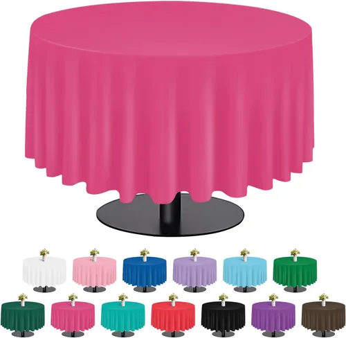 Miniatura 9 de tujol Paquete de 6 manteles de plástico de 84 pulgadas, manteles redondos desechables, manteles de plástico para fiestas