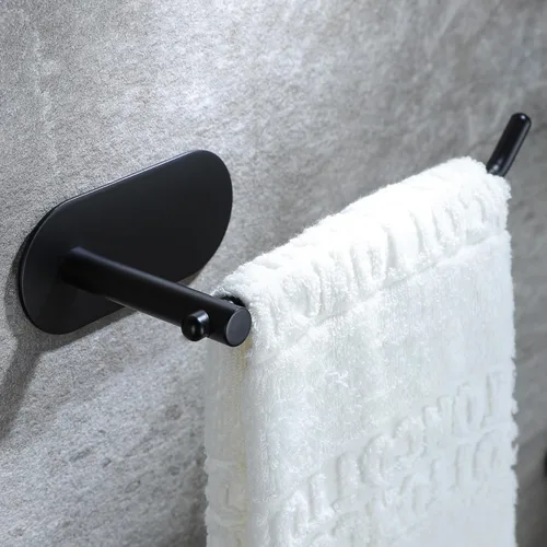 SUNTECH Toallero de mano – Anillo de toalla negro para baño, barra de toalla adhesiva para organizar toallas, toallero de mano de 6 3/10 pulgadas,