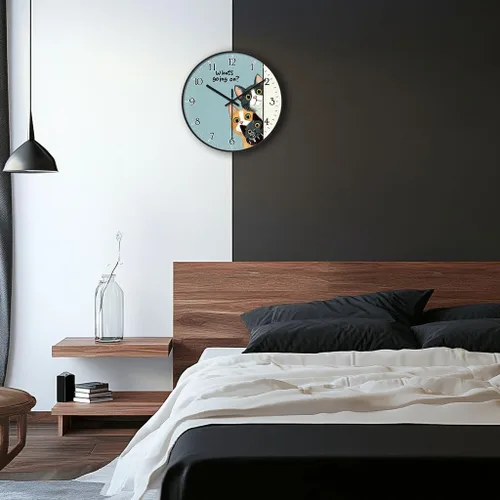 Miniatura 4 de Reloj de pared de plástico de 8 pulgadas con pilas, reloj de pared redondo decorativo, reloj de pared silencioso, patrón de gato 2269-Three Cat