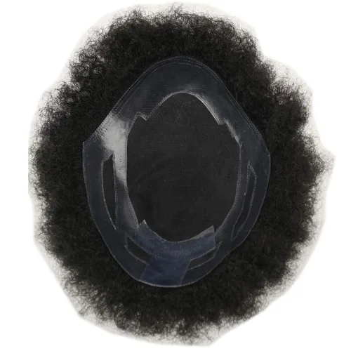 Miniatura 3 de Toupee Afro Curl Toupee para hombres negros 9.5 x 7.5 pulgadas 100% cabello humano mono base red con poliuretano duro reforzado