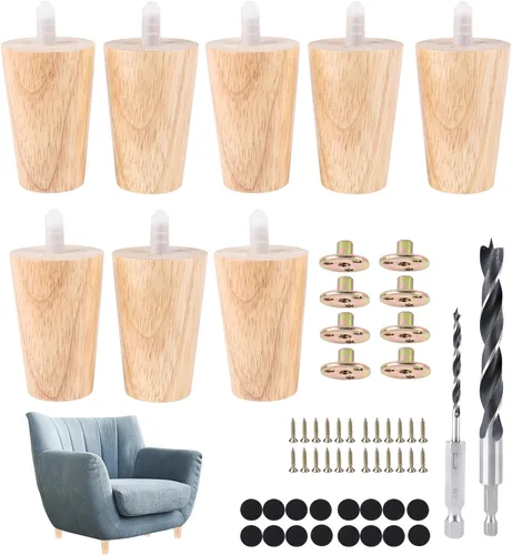 Miniatura 9 de Juego de 4 patas redondas de madera maciza de 3 pulgadas para muebles, sofá cama, silla de café, escritorio, patas rectas con pernos preperforados
