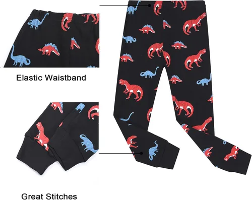Miniatura 6 de Benaive Pijamas para niños, pijamas de algodón para niños, conjunto de 4 piezas con pantalones para niños