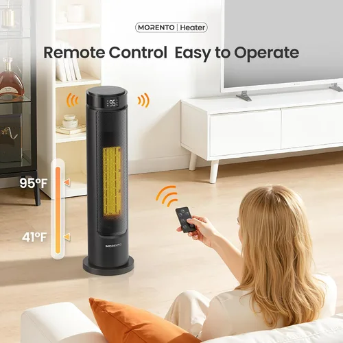 Miniatura 3 de MORENTO Calentador de espacio para uso en interiores, calor rápido de cerámica de 1500 W, calentador eléctrico para habitación grande con control