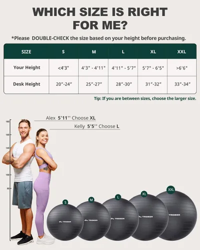 Miniatura 9 de Trideer Pelota de ejercicio para yoga, pilates y fitness. Equipo de pelota de estabilidad para gimnasio en casa y silla de oficina, accesorios