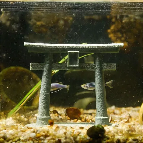 Miniatura 4 de livelyfish Estatua japonesa de la puerta sintoísta Torii, decoración asiática, figuras de pagoda de piedra arenisca para decoración de acuarios, L