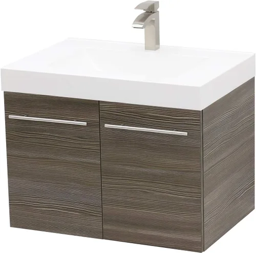 Juego de lavabo flotante para montaje en pared, color gris topo, encimera de fregadero integrada blanca, 23.25 pulgadas