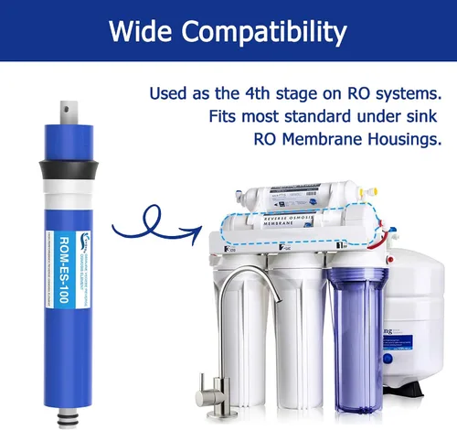 Miniatura 5 de Filtro de membrana de ósmosis inversa 100 GPD RO de 12 x 1.8 pulgadas, repuesto para debajo del fregadero, sistema purificador de filtración