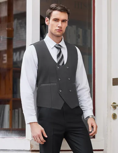 Miniatura 4 de Coofandy Chaleco de traje ajustado sin mangas para hombre, con doble botonadura