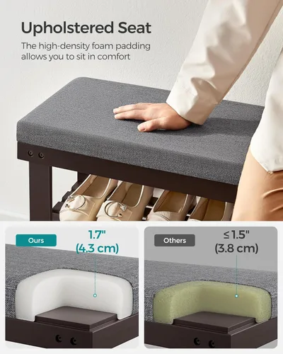 Miniatura 4 de SONGMICS Banco de zapatos de bambú, organizador de zapatos de 3 niveles para entrada, sala de estar, asiento de banco con capacidad para hasta 300