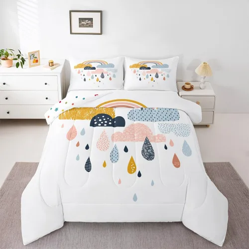 Miniatura 47 de Juego de Edredón de Princesa de Ballet para Niñas Tamaño Individual, Juego de Ropa de Cama de Castillo Arcoíris Kawaii Flores Lindas Mariquita Multi