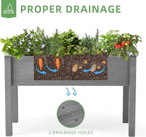 Miniatura 5 de Cama de jardín elevada de 48 x 24 x 30 pulgadas con patas, maceta de madera elevada para plantas al aire libre Gris
