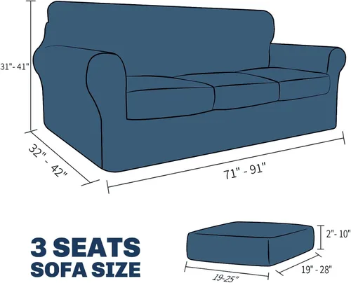 Miniatura 6 de JIVINER Fundas de sofá de 4 piezas para sofá de 3 cojines, funda elástica para sofá con 3 fundas de cojín de asiento, funda gruesa ajustada