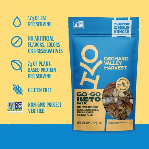 Miniatura 5 de Orchard Valley Harvest Go-Go Keto Mix, almendras de mantequilla de almendras de chocolate oscuro, cacahuetes, nueces y nueces, baja