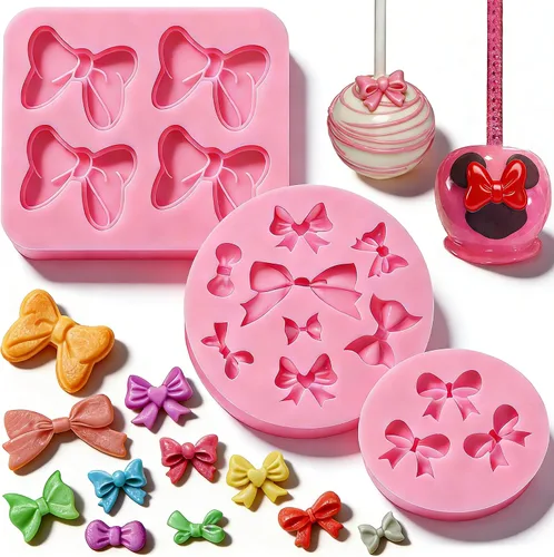 Molde de silicona para moño, paquete de 3 mini lazos para fondant, moldes para caramelos, chocolate, pastel, arco, manualidades, para decoración de