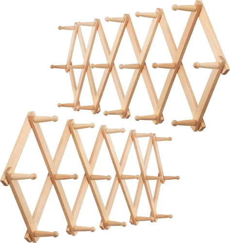 Miniatura 20 de WEBI Acordeón para colgar en la pared, percha de pared para sombreros, acordeón, expandible, de madera, montado en la pared, estante de gancho