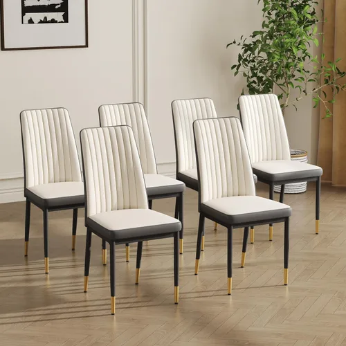 Miniatura 19 de Sillas de Metal Negro, Juego de 4 Sillas de Comedor Modernas con Cuero Sintético PU y Patas Cromadas de Alto Respaldo para Comedor, Cocina, Sala