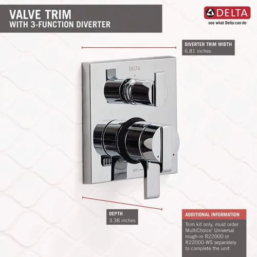 Miniatura 3 de Delta Faucet Ara 17 Series - Kit de moldura de válvula desviadora integrada de 6 ajustes, kit de moldura de válvula desviadora cromada, kit de Cromo