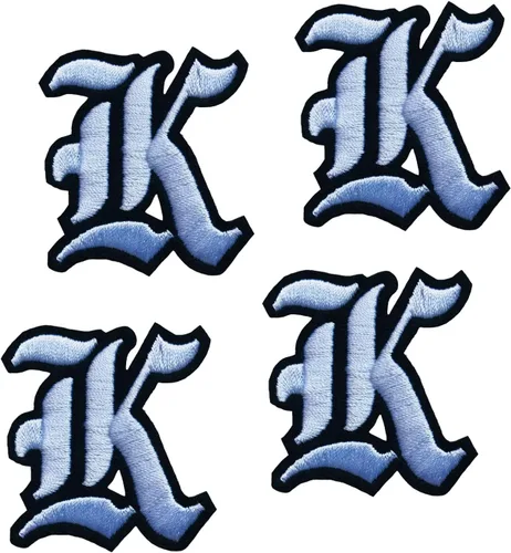 Miniatura 9 de Parches de letras góticas blancas en inglés antiguo termoadhesivas A-Z de 2" bordadas, transferencia térmica/cosidas, alfabeto vintage en fieltro