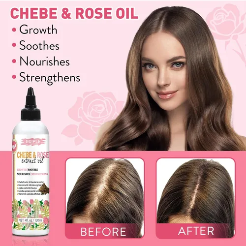 Miniatura 4 de Aceite para el cabello Chebe y rosa para el crecimiento del cabello, aceite hidratante de extracto de Chebe y rosa para cuero cabelludo, polvo
