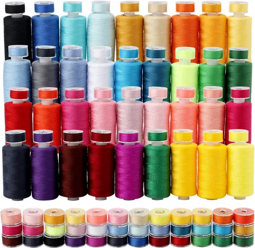 Miniatura 8 de Juego de 50 bobinas de hilo de coser de 25 colores, 500 yardas, bobinas de hilo de poliéster de 500 yardas con 25 bobinas preenrolladas del mismo