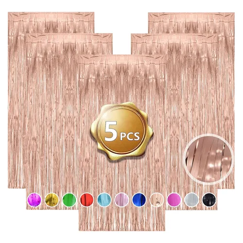 Miniatura 10 de Paquete de 5 cortinas de oropel con flecos de papel de aluminio, con purpurina, para boda, 3.28 pies x 6.56 pies, oropel metálico para boda