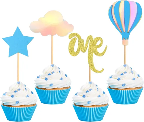Miniatura 14 de Ercadio Paquete de 24 globos aerostáticos para cupcakes, globos con purpurina rosa, un globo para magdalenas, 1ª selección de cupcakes para globos