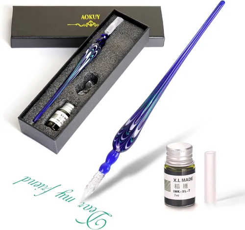 Miniatura 15 de Juego de bolígrafos de inmersión de vidrio, bolígrafo de caligrafía, bolígrafo de firma de cristal para arte, escritura, firmas, decoración y regalo