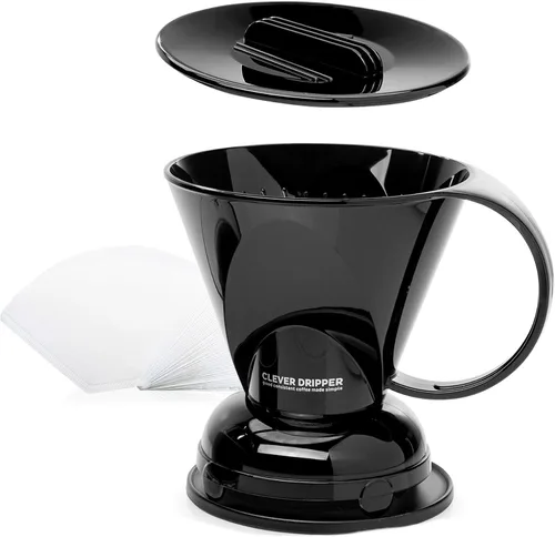 Clever Gotero y filtros de café, grande de 18 onzas (negro), Barista's Choice, plástico seguro sin BPA, incluye 100 filtros