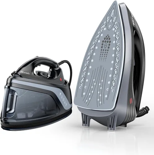 Plancha de vapor de 1500 W y vaporizador vertical, calefacción rápida, placa recubierta de cerámica, esfera de termostato precisa, autolimpieza,