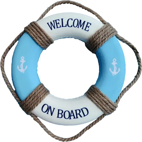 MorroMorn Salvavidas Decoración Colgante de Pared - Bienvenido a Bordo Decoración del Hogar Estilo Mediterráneo Cuerda de Cáñamo (Azul, 10")