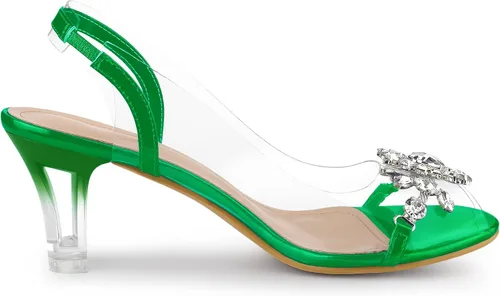 Miniatura 7 de Allegra K Sandalias de tacón con punta abierta y diamantes de imitación transparentes para mujer