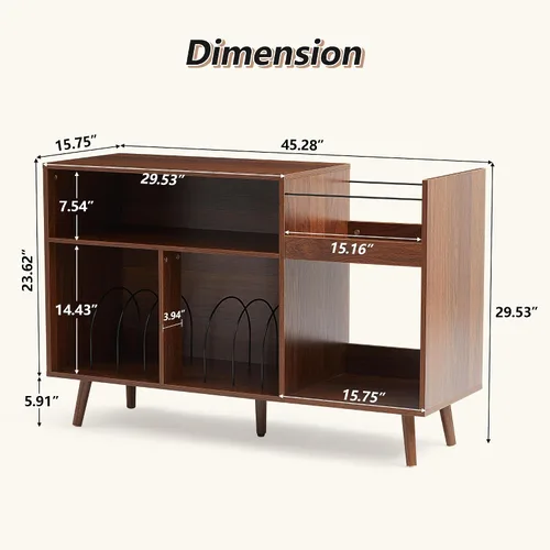Miniatura 2 de RARZOE Soporte grande para tocadiscos, soporte de exhibición de discos de vinilo de mediados de siglo, soporte para tocadiscos con almacenamiento