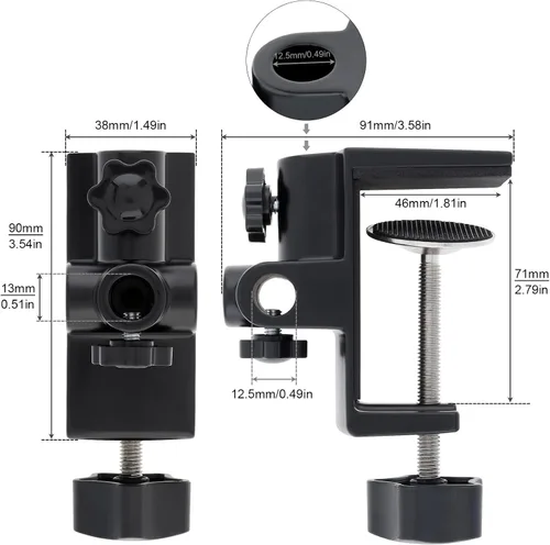 Miniatura 2 de RTNLIT Abrazadera de Lámpara de Escritorio, Abrazadera de Montaje de Mesa de Metal de 4 Agujeros de 1/2 Pulgadas, Abrazadera C Universal para Luz
