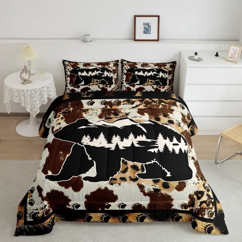 Miniatura 25 de Juego de ropa de cama de oso para niños y adolescentes, juego de edredón de animales salvajes para niños, adolescentes, naturaleza, vida silvestre