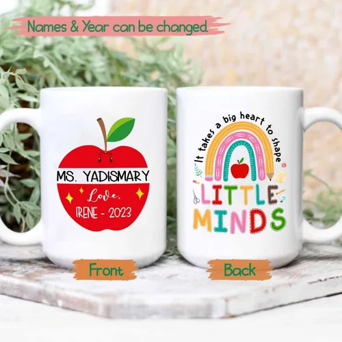Miniatura 2 de Taza de té de cerámica blanca con texto en inglés "It Takes A Big Heart To Shape Little Minds" de 11 onzas y 15 onzas, taza de café personalizada