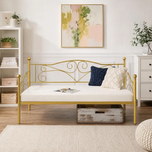 Miniatura 27 de VECELO - Marco de sofá cama de tamaño individual con soporte de listones de acero, cabecero, plataforma de cama para sala de estar, habitación