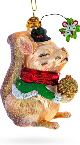Miniatura 2 de Adorno navideño de cristal soplado de ardilla acunando una bellota