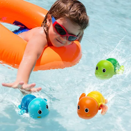 Miniatura 6 de Juguetes de baño, lindos juguetes de baño de tortuga nadadora para niños pequeños de 1 a 3 años, juguetes flotantes de piscina de agua con cuerda