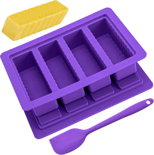 Molde de mantequilla con tapa, recipiente de silicona para mantequilla con espátula, moldes de silicona antiadherentes para hacer 4 formas de barra