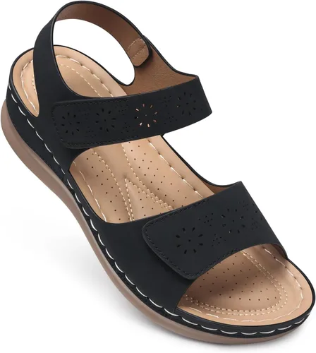 Miniatura 12 de Sandalias planas de SHIBEVER para mujer elegantes: Sandalias planas cómodas para mujer con punta abierta, correa al tobillo, zapatos de caminar