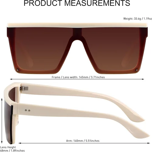 Miniatura 4 de LYZOIT Lentes de sol cuadrados de gran tamaño para mujeres y hombres, parte superior plana grande, protección UV, sombras sin montura