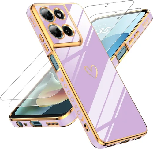 Miniatura 67 de LeYi for Moto G 5G 2025 Case: with Tempered Glass Screen Protector [2 Pcs]+ Full Camera Lens Protection,Love Heart Plating Cute Luxury Soft TPU
