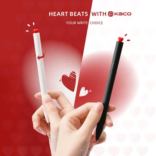 Miniatura 4 de Kaco FIRST Bolígrafos de Gel, Juego de 2 Piezas de Papelería Linda con Diseño de Corazón, Incluyen 4 Recargas Negras Extra de Secado Rápido, 2 blanco