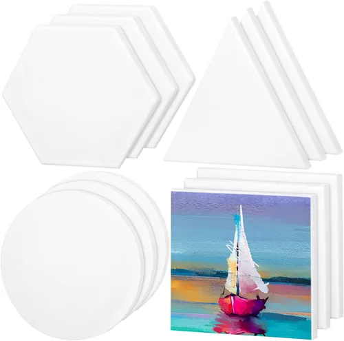 Miniatura 8 de Aodaer 12 lienzos estirados para pintar paneles de lienzo en blanco de 6 pulgadas, triángulo, cuadrado, hexágono, forma redonda, lienzos
