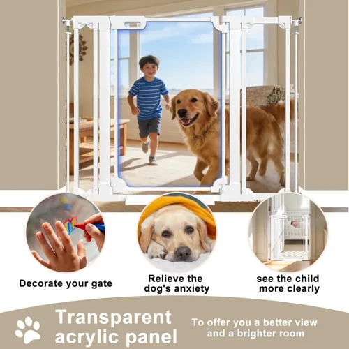 Miniatura 2 de WAOWAO Puerta de acrílico transparente extra alta de 40 pulgadas para bebés y niños con doble cerradura, 29.5-37.37 pulgadas de ancho, puerta