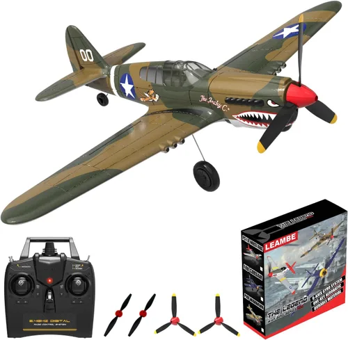 Avión RC LEAMBE de 4 canales con control remoto - Avión RC P-40 Warhawk listo para volar para principiantes adultos con sistema de estabilización