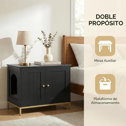 Miniatura 4 de Homhedy Gabinete para Caja de Arena para Gatos, Muebles de Baño para Gatos con Marco de Metal, Casa para Mascotas, Se Adapta a la Mayoría de Cajas
